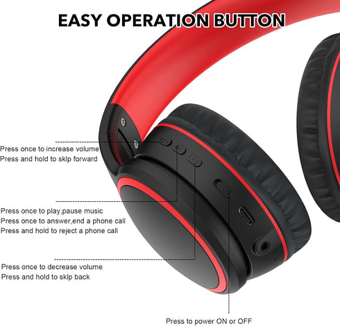 RORSOU B10 Bluetooth Headphones - Lightweight Over Ear, 50H Playtime, Wireless Stereo Bass, Mic, Volume Control, Black.