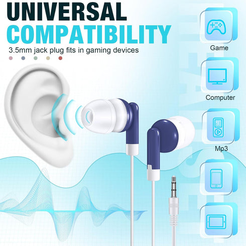 Konohan 100 Pack Kids Earbuds, Wired Earphones for School Library, Mixed Colors