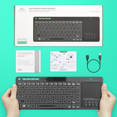Rii RT518S Wireless and Bluetooth (Dual Mode) 2-LED Color Backlit Multimedia Keyboard with Multi-Touch Big Size