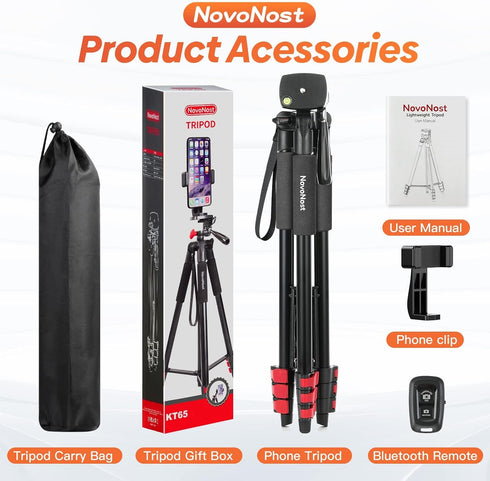 65” Phone Tripod for iPhone, Cellphone Tripod with Remote Shutter & Holder for Live Streaming