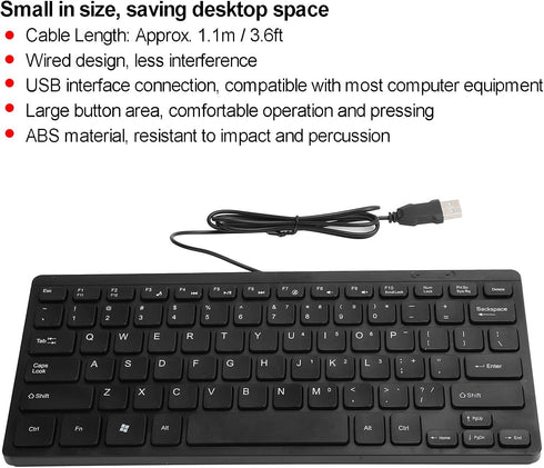 eboxer-1 USB Wired Mini Slim Keyboard Keyboard, Small Compact Simple Waterproof Business Keyboard for Laptop and Desktop Computer, Plug and Play (with1.1m / 3.6ft Cable)