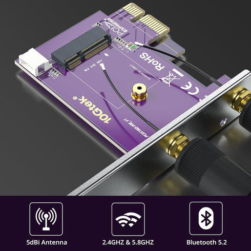 PCIE X1 to M.2/NGFF (A+E Key) WiFi Bluetooth Wireless Module Adapter Card with Dual-Band 2.4&5G, 2X 5dBi Antenna