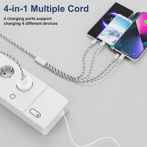 2Pack 10Ft Multi Charging Cable 3.5A, 4 in 1 Fast Charger for iPhone 13/12/11/Xs/X/8/7/6/se, Samsung, LG, Pixel,