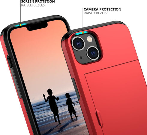 Nvollnoe for iPhone 14 Case with Card Holder, Heavy Duty Protective Dual Layer Shockproof Slim Wallet Case for Women &
