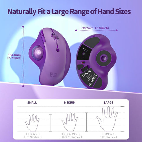 seenda Wireless Trackball Mouse, Ergonomic Bluetooth Mouse, Rechargeable Multi Devices Connection for