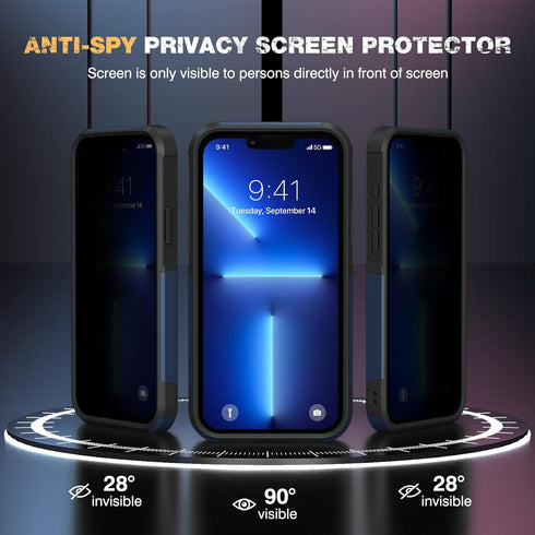 Diaclara iPhone 13 Pro Max Case, Heavy Duty with Privacy Screen Protector, Anti Spy, Dark Blue