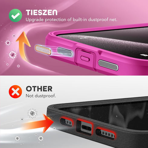 TIESZEN iPhone 15 Pro Max Case, Rose Red - Dustproof, MagSafe Compatible, 9H Tempered Glass & Privacy Screen Protectors.