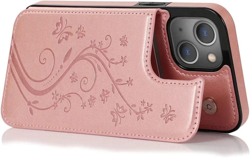 Asuwish Card Holder Wallet Cover Case for iPhone 15 6.1 inch, with Tempered Glass Screen Protector, Rose Gold