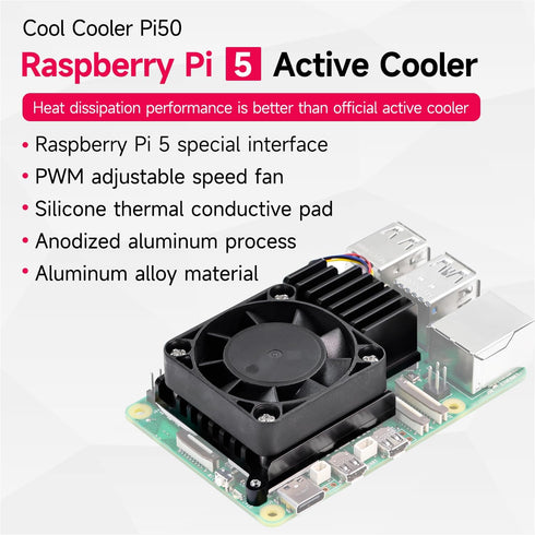 Yahboom Cooler for Raspberry Pi 5 with PWM Cooling Fan, Aluminum Heatsink, Insulation Silicone Thermal Pad