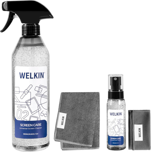 WELKIN Screen Cleaner Spray Kit (250ml + 60ml) - Cleaning Gel for TV, Laptop, Phone Touchscreen - 2 Sprayers & Cloth