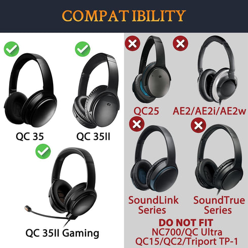 SOULWIT Ear Pads Cushions + Headband + Silicone Earpads Cover Protector for Bose QuietComfort 35 QC35