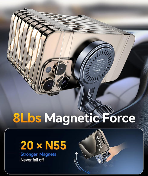 15W Magsafe Car Mount Charger - Long Arm Magnetic Wireless Charger for iPhone 16 Pro Max 15 14 13 Plus