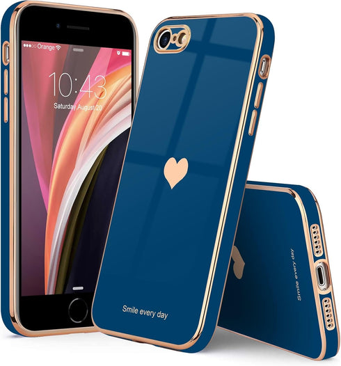 Teageo Cute Love-Heart Luxury Bling Case for iPhone SE 2020, iPhone 7, iPhone 8, Royal Blue