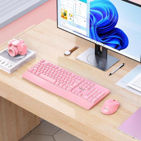MEETION Wireless Keyboard and Mouse, Full-Sized Cordless Keyboard Mouse with 3 DPI Adjustable USB A and USB C Adapter,