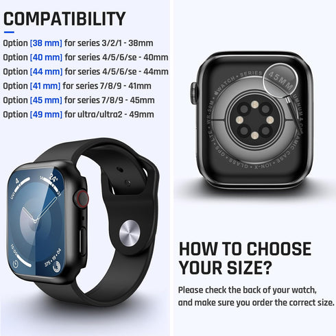 Goton Waterproof Case for Apple Watch Screen Protector 45mm Series 7 8 9, Tempered Glass Face Cover for iWatch Accessories 45 mm Black