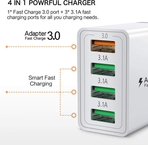 USB C Wall Charger Fast Charge 3.0 Boxeroo 4-Port 2Pack USB Plug Block Phone Charging Adapter Compatible for Galaxy S10+ S9+ Note 10+ Note 9+ Note 8, G6 V30, HTC 10, iPhone 11 Pro Max XS Max XR