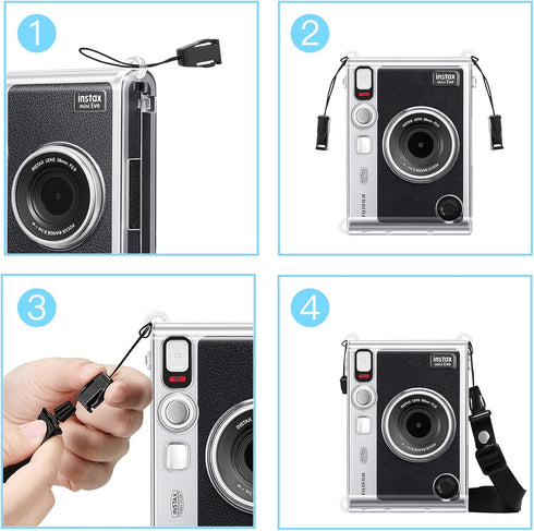 Fintie Clear Protective Case for Fujifilm Instax Mini EVO Camera, Hard PVC Cover with Removable Shoulder Strap