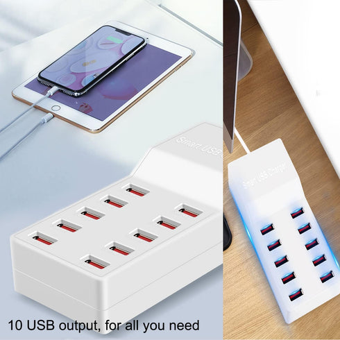 USB Charger Station, 10-Port 50W/10A Multiple USB Charging Station for Smartphones, Tablets, and Other USB Devices