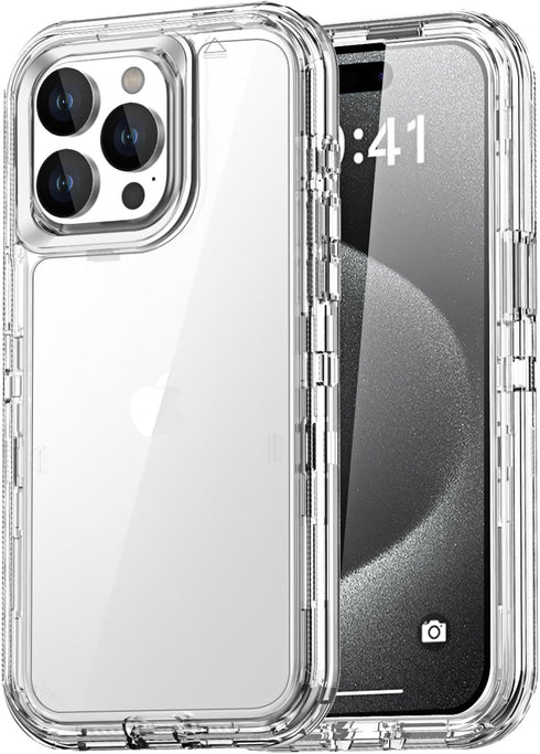 AICase Heavy Duty Clear Case for iPhone 15 Pro Max - 3-Layer, Military Grade, Shockproof, Not Yellowing, Drop
