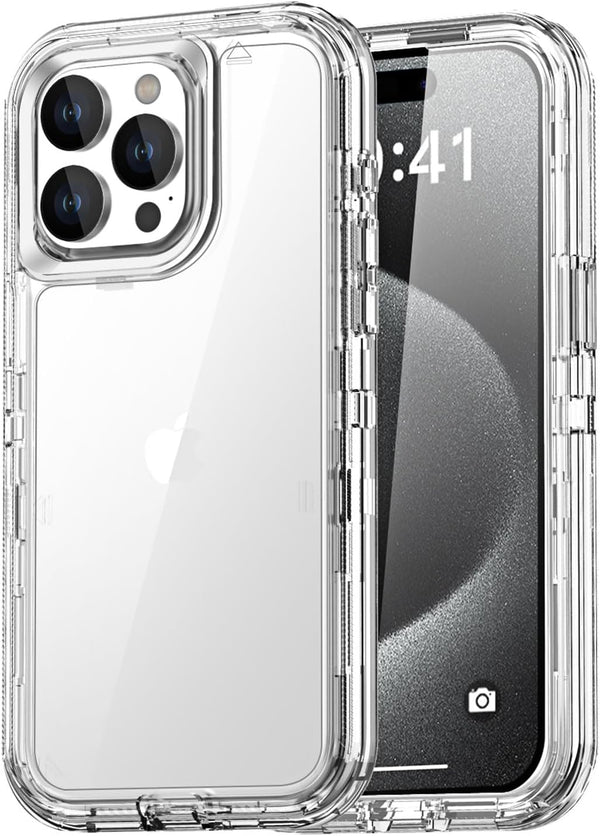 AICase Heavy Duty Clear Case for iPhone 15 Pro Max - 3-Layer, Military Grade, Shockproof, Not Yellowing, Drop