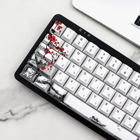 JSJT Plum Blossom Keycaps 135 Keys PBT Dye Sublimation Custom Keycaps with Keycap Puller for Mechanical Keyboard