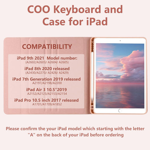 iPad 9th Gen 2021 Case with Keyboard, Detachable Wireless Bluetooth Keyboard with Pencil Holder for iPad 10.2