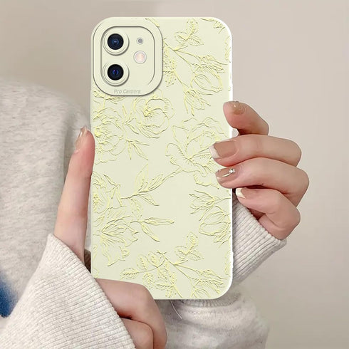 Aoldimu Cute Flower Phone Case for iPhone 12 6.1",Aesthetic Yellow Lines Floral Cases