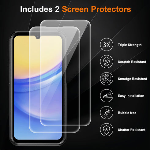 Ezanmull Samsung Galaxy A15 5G Case: Black, Shockproof, 15 FT Military Grade Drop Protection + Glass & Camera Lens