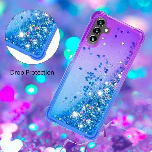 Samsung Galaxy A13 5G Case with Tempered Glass Screen Protector, Glitter Bling Flowing Liquid Soft TPU Case