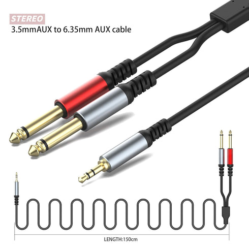 4.9/1.5M 3.5mm TRS to Dual 6.35mm Mono Y-Cable Splitter Cord for iPhone, Laptop, Home Stereo Systems