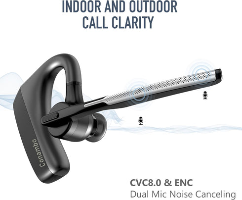 Conambo K18 Bluetooth Headset V5.1 - Wireless Headset with Dual Mic CVC8.0 Noise Canceling for Trucker Work, Cell Phone
