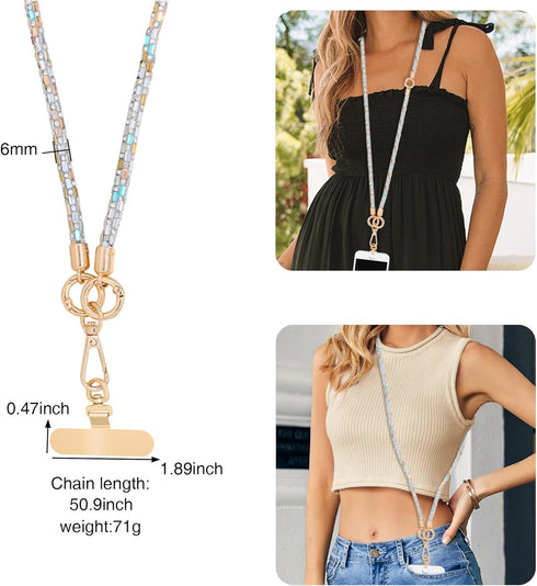 FUAHXYES Crystal Phone Strap Crossbody Rhinestone Anti Theft Layered Strap Crossbody Gold Metal Buckles Cell Phone Neck