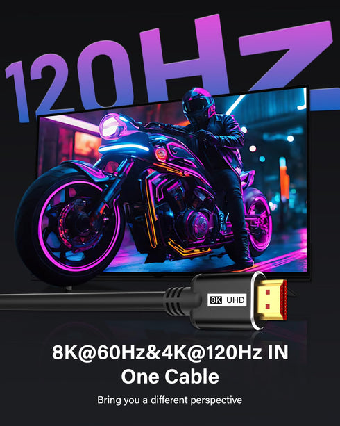 8K 5FT, 48Gbps 8K@60Hz, 4K@120Hz CL3 2.1 HDMI Cable High Speed HD Shielded Cord, Supports in-Wall Rated HDMI Cord