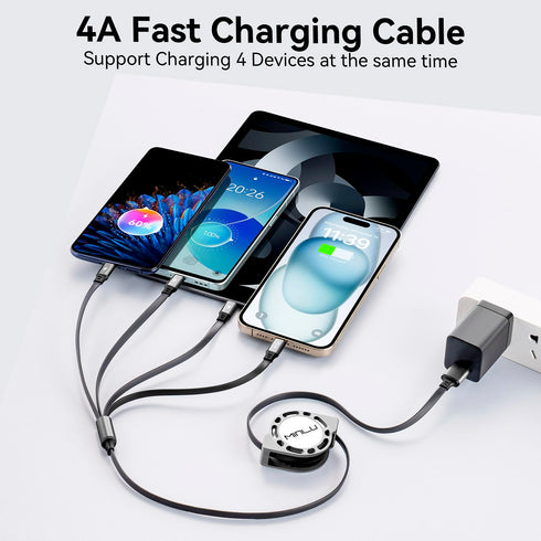 Multi Charging Cable 4A, 2Pack 4Ft Retractable 4 in 1 USB Cable with Type C/Micro USB Ports