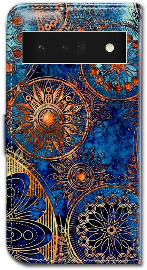 Gorgeous Colours Circle Mandala Leather Flip Phone Case for Google Pixel 6 Pro, Wallet Cover with Card Slot Holder