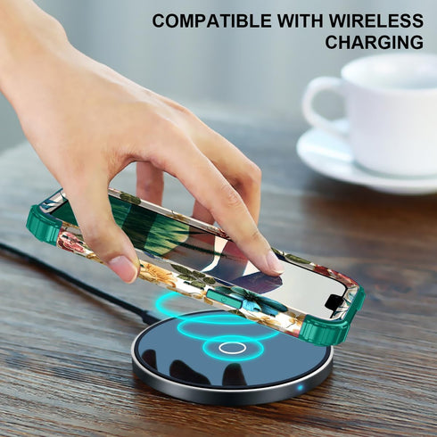 Hocase iPhone 14/13 Case - Heavy Duty Shockproof Protection, Soft Silicone & Hard Plastic Bumpers, Teal Flowers (6.1")