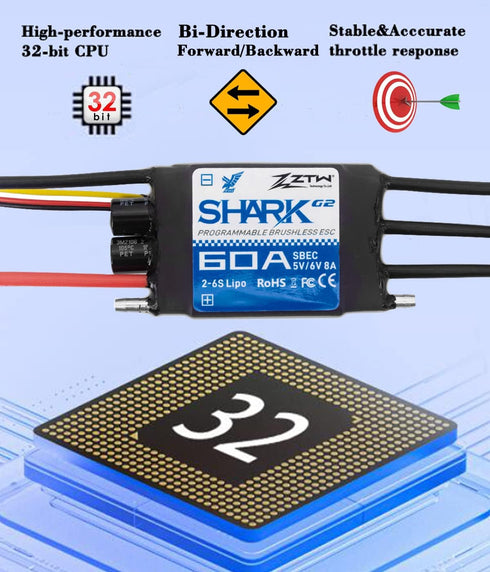 ZTW G2 60A Shark Series Boat ESC (Shark SBEC)