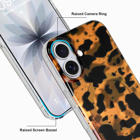 Jefonha 17 17, Compatible with iPhone Case Stylish Leopard Milk Cow Animal Print Phone Case for Women Men, Cute Sparkle