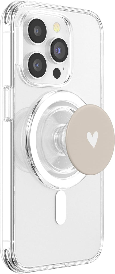 Sand / Beige / Tan Heart Minimalist Love, PopSockets PopGrip for MagSafe