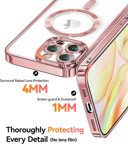 Meifigno Candy Mag Series Case for iPhone 15 Pro Max, Rose Gold, Full Camera Protection, MagSafe Compatible, Glitter