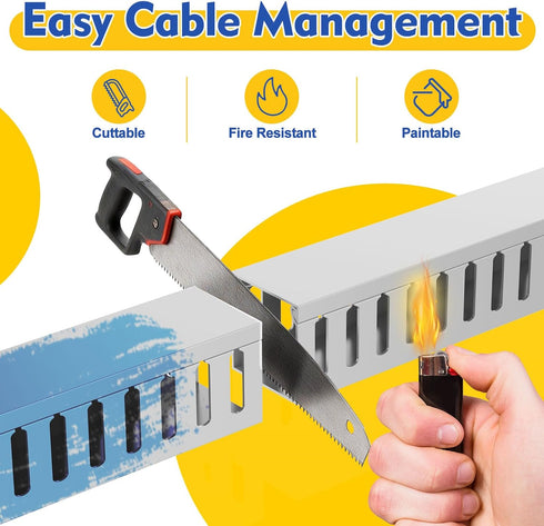 REFLYING 123in 1.97" Hx1.97 15.4''L(8 Open Slot Wiring Raceway Cable Duct, Cable Management Channel Cord Track,Desk