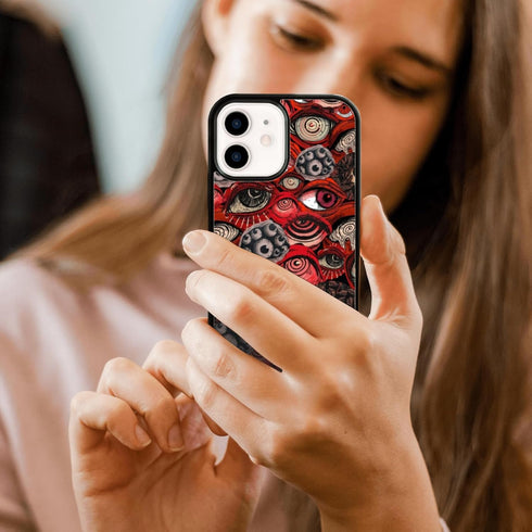Cool Red Eye Phone Case, Trippy Scary Horror Eyeball Pattern for iPhone 12/12 Pro, Non-Slip Design, Shock Absorption