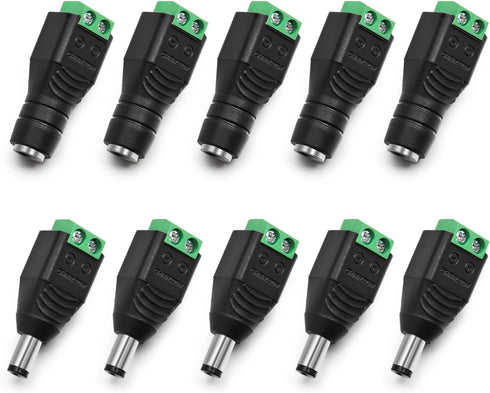CHANZON 10Pcs Male and Female 5.5mm x 2.1mm 12V DC Power Jack Connector, 24V Socket for LED Light Strip CCTV Security