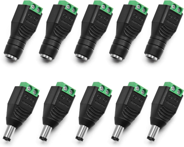CHANZON 10Pcs Male and Female 5.5mm x 2.1mm 12V DC Power Jack Connector, 24V Socket for LED Light Strip CCTV Security