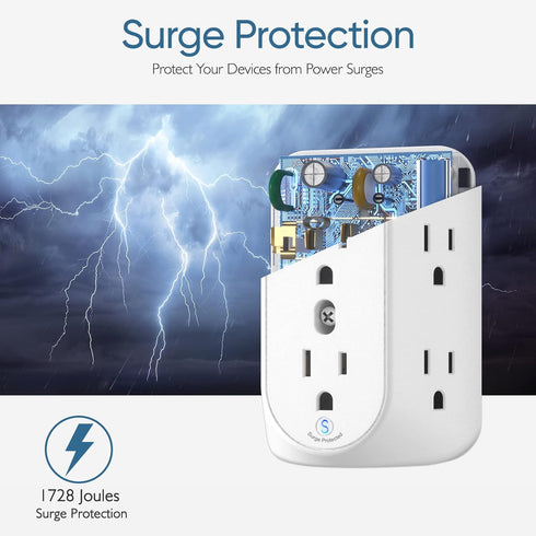 LENCENT 2 Prong Power Strip, 3 to 2 Prong Grounding Outlet Adapter, Surge Protector, 6 Outlets Widely Spaced