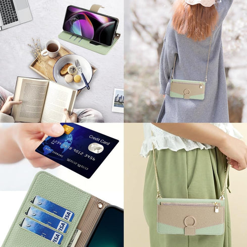 Asuwish Wallet Phone Case for Motorola Moto G 5G 2022 - Green, with Screen Protector, Mirror Flip, Card Holder & Strap.