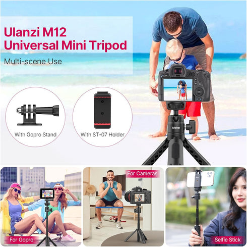 ULANZI M12 Extendable Selfie Stick for Gopro, Portable Vlog Tripod Stand with Phone Mount and Gopro Adapter