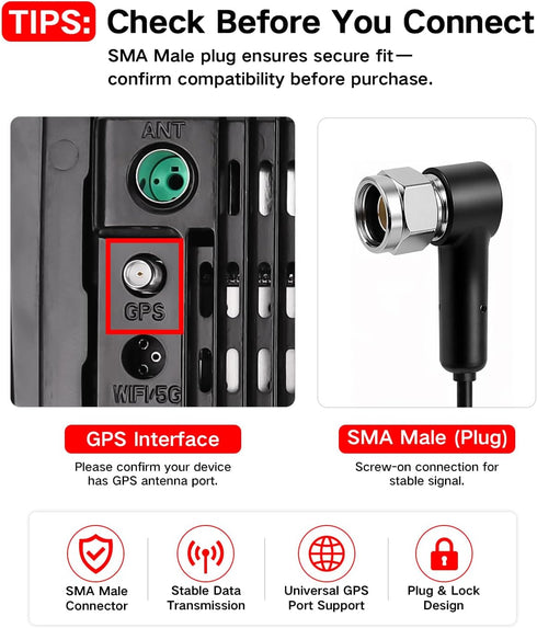 ViaBecs 5.68ft GPS Navigation Antenna SMA Male Connector for Car Stereo Head Unit, Active GPS Antenna, Cable