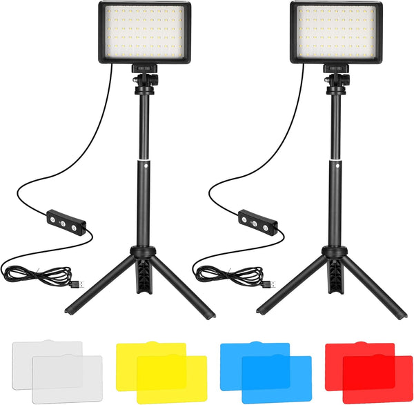 Ci-Fotto LED Video Light 2-Pack, 5600K Dimmable USB Photo Lights with Mini Tripod