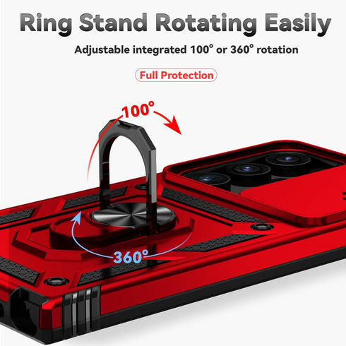 SunStory Military-Grade Full Body Protective Case for Samsung Galaxy S24 Ultra with Kickstand & Slide Camera Cover, Red